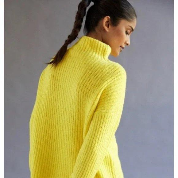 Anthropologie Sweater XS Yellow Oversized Funnel Neck Pullover Knit Top - Picture 2 of 11